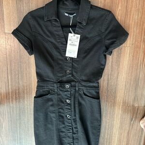 Zara Black Denim Button-Down Dress